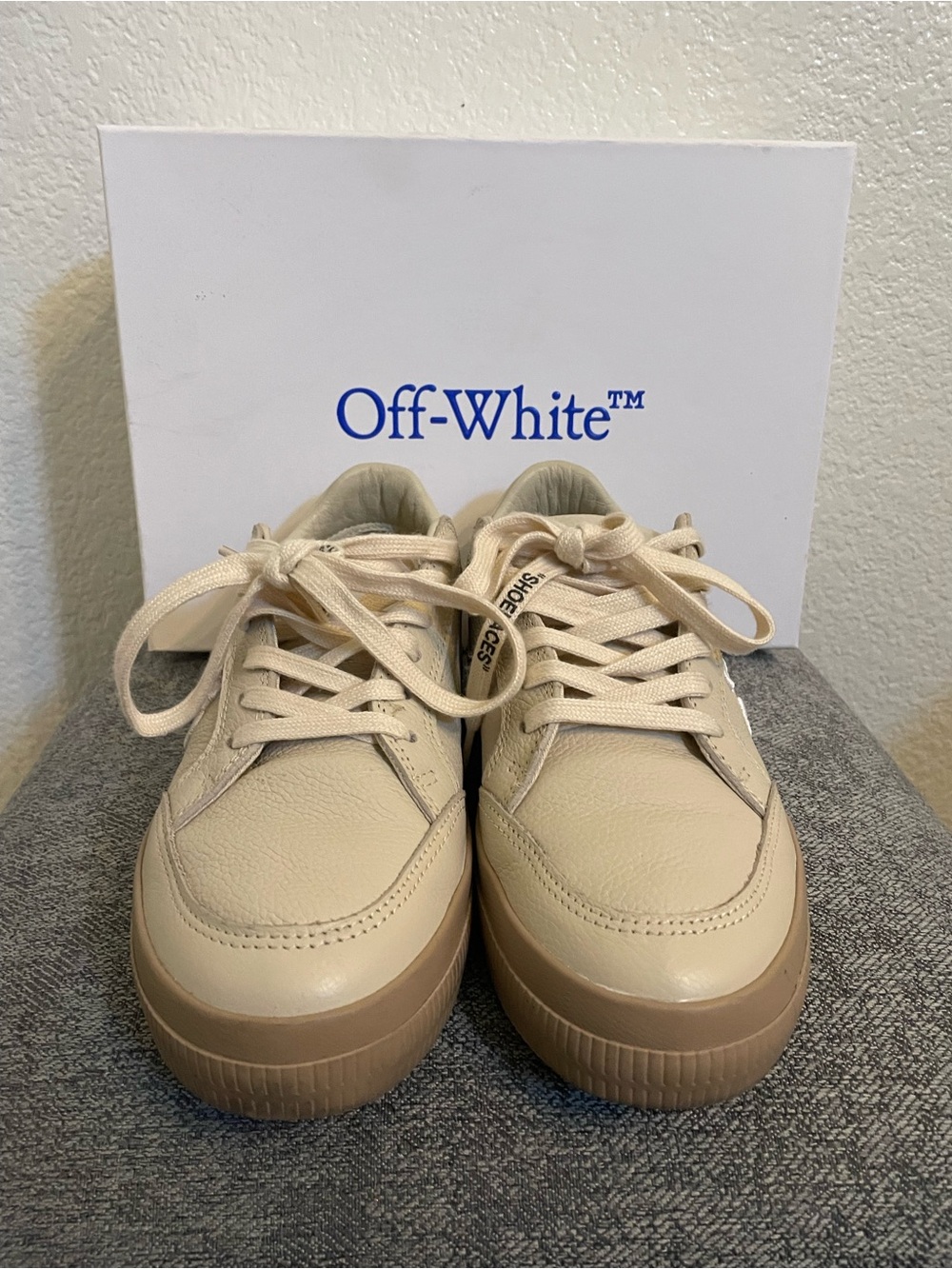 Off-White Women's Cream and Tan Leather Low-Top Sneakers